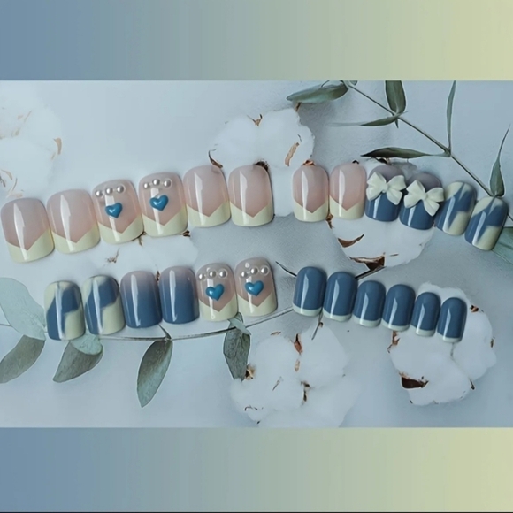 2/$16 3D Bows & Hearts French Manicure Press on Nails - Picture 2 of 11